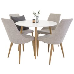 Plaza Round Dining Table - ø 100cm - White / Oak, Leone Dining Chair - Light Grey / Oak_4