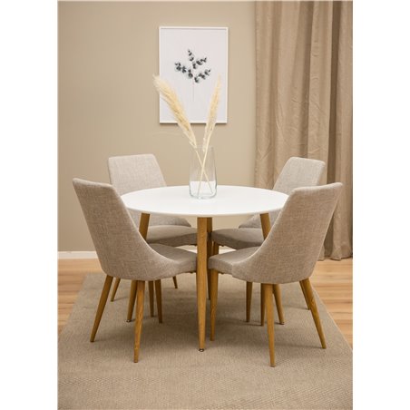 Plaza Round Dining Table - ø 100cm - White / Oak, Leone Dining Chair - Light Grey / Oak_4