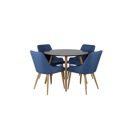 Plaza Round Dining Table - ø 100cm - Black / Oak, Plaza Dining Chair - Blue / Oak_4