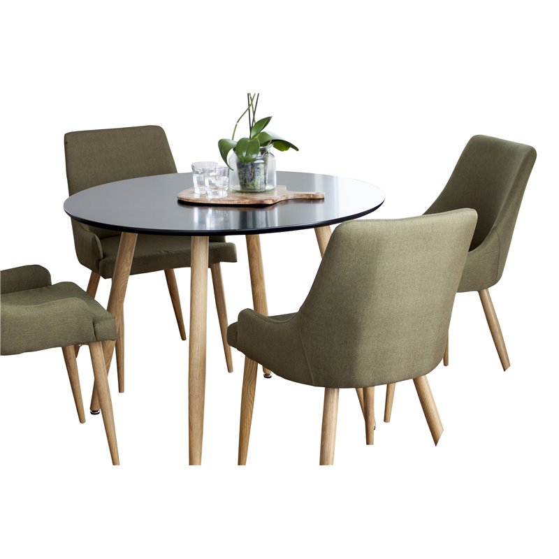 Plaza Round Dining Table - ø 100cm - Black / Oak, Plaza Dining Chair - Green / Oak_4