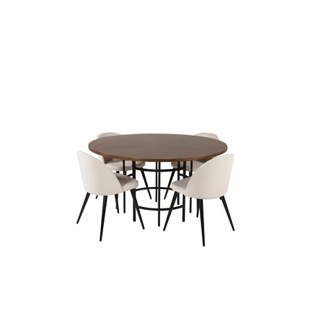 Copenhagen - Dining Table round - Brown / Black, Velvet Dining Chair Corduroy - Beige / Black_4