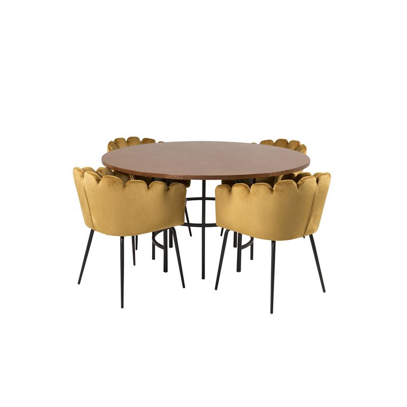 Copenhagen - Dining Table round - Brown / Black, Limhamn - Chair - Gold Velvet_4