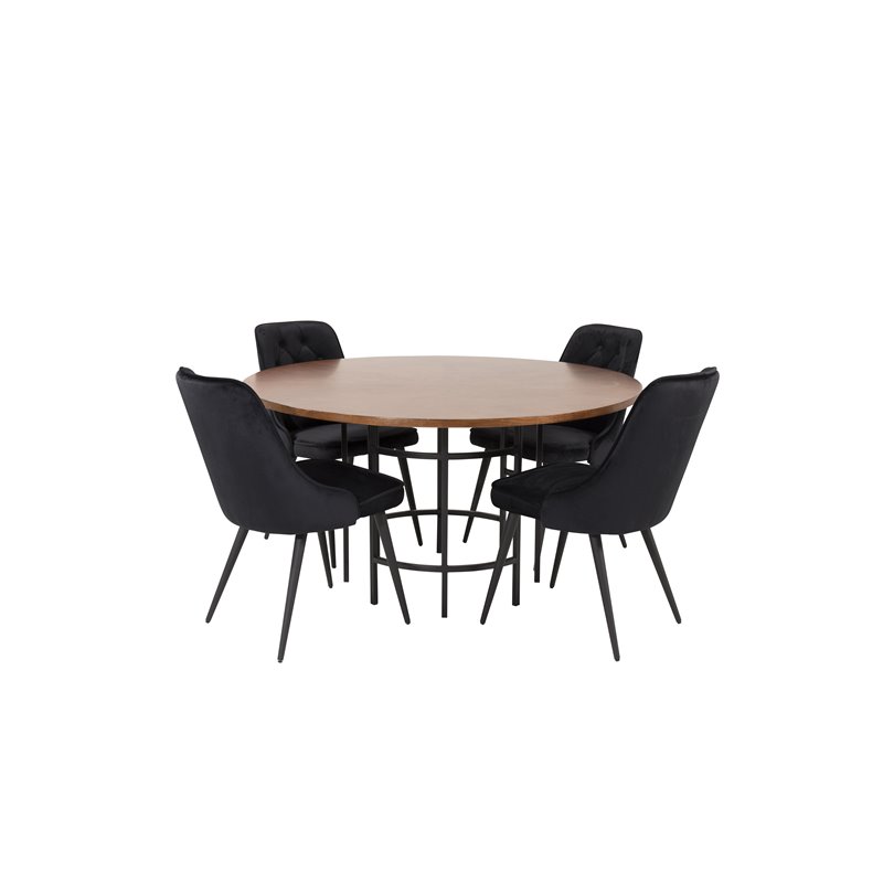 Copenhagen - Dining Table round - Brown / Black, Velvet Deluxe Dining Chair - Black / Black_4