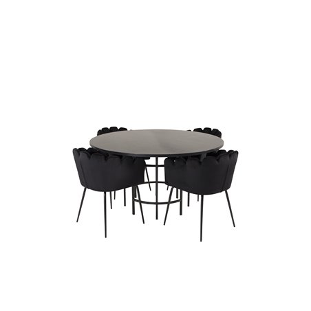 Copenhagen - Dining Table round - Black / Black, Limhamn - Chair - Black Velvet_4