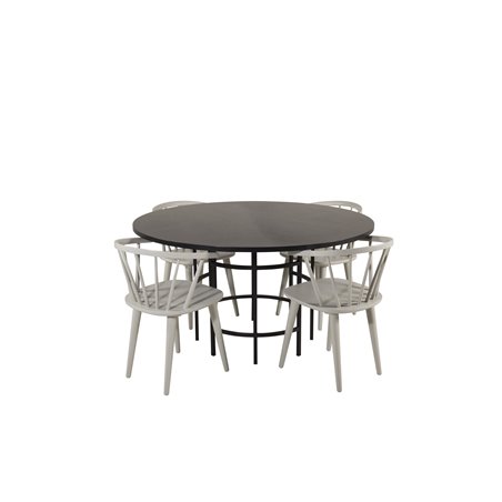 Copenhagen - Dining Table round - Black / Black, Bullerbyn Windsor Dining Chair - Grey_4