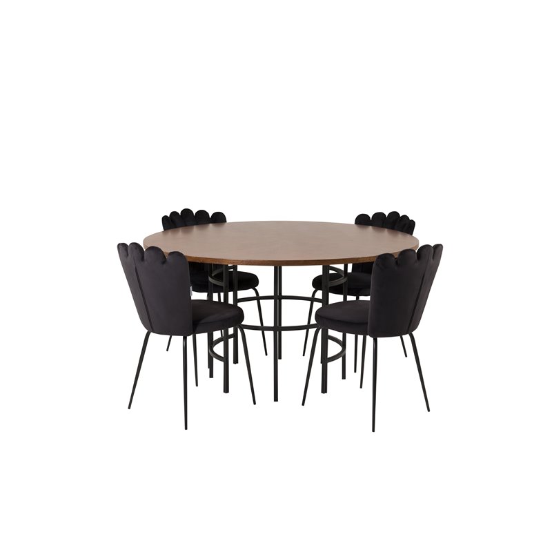 Copenhagen - Dining Table round - Brown / Black, Limhamn Light - Chair - Black Velvet_4