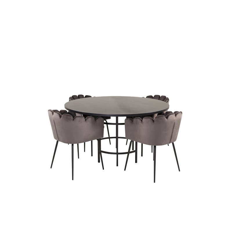 Copenhagen - Dining Table round - Black / Black, Limhamn - Chair - Grey Velvet_4