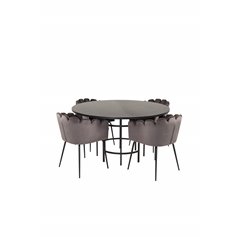 Copenhagen - Dining Table round - Black / Black, Limhamn - Chair - Grey Velvet_4