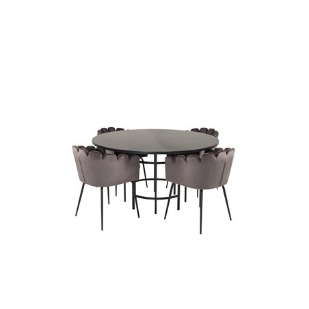 Copenhagen - Dining Table round - Black / Black, Limhamn - Chair - Grey Velvet_4