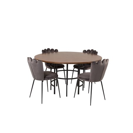 Copenhagen - Dining Table round - Brown / Black, Limhamn Light - Chair - Grey Velvet_4