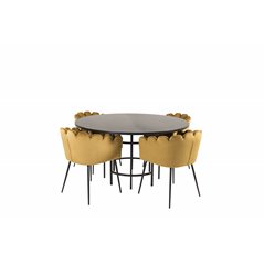 Copenhagen - Dining Table round - Black / Black, Limhamn - Chair - Gold Velvet_4