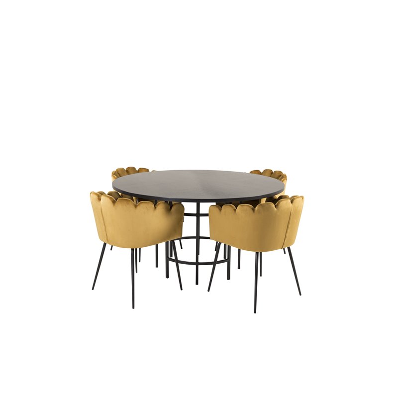 Copenhagen - Dining Table round - Black / Black, Limhamn - Chair - Gold Velvet_4