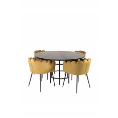 Copenhagen - Dining Table round - Black / Black, Limhamn - Chair - Gold Velvet_4