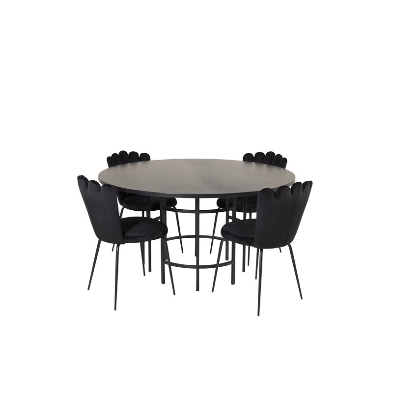 Copenhagen - Dining Table round - Black / Black, Limhamn Light - Chair - Black Velvet_4