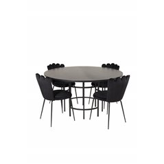 Copenhagen - Dining Table round - Black / Black, Limhamn Light - Chair - Black Velvet_4