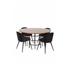 Copenhagen - Dining Table round - Brown / Black, Velvet Dining Chair - Black / Black_4