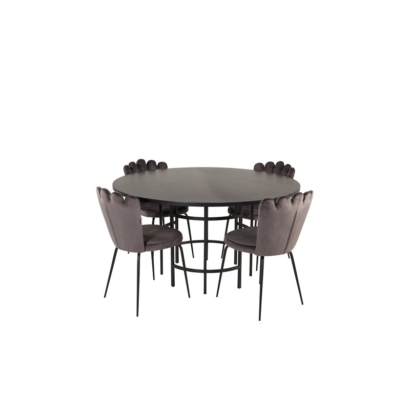 Copenhagen - Dining Table round - Black / Black, Limhamn Light - Chair - Grey Velvet_4