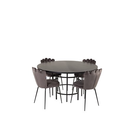 Copenhagen - Dining Table round - Black / Black, Limhamn Light - Chair - Grey Velvet_4