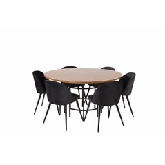 Copenhagen - Dining Table round - Brown / Black, Velvet Dining Chair - Black / Black_6