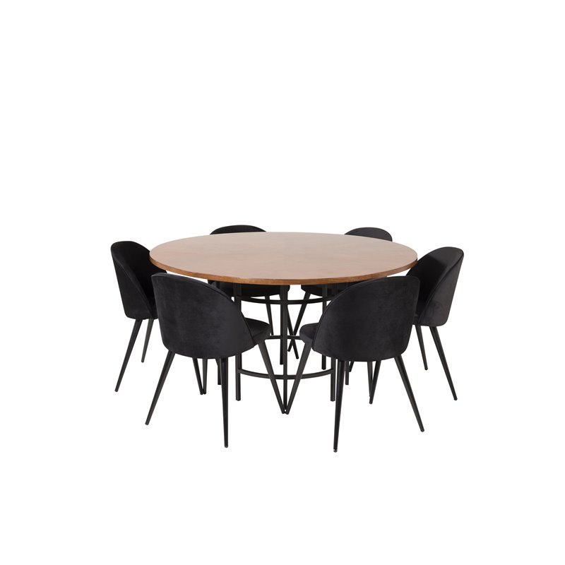 Copenhagen - Dining Table round - Brown / Black, Velvet Dining Chair - Black / Black_6