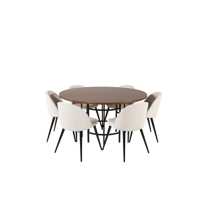 Copenhagen - Dining Table round - Brown / Black, Velvet Dining Chair Corduroy - Beige / Black_6