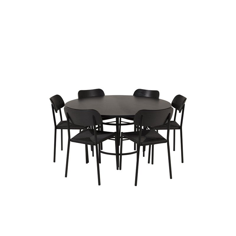 Copenhagen - Dining Table round - Black / Black, Polly Dining Chair - Nature / Black_6