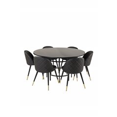 Copenhagen - Dining Table round - Black / Black, Velvet Dining Chair w. Stiches - PU - Black / Black_6