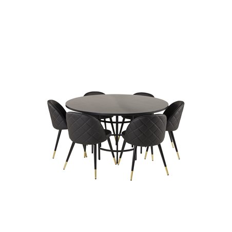 Copenhagen - Dining Table round - Black / Black, Velvet Dining Chair w. Stiches - PU - Black / Black_6