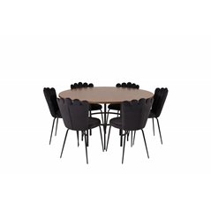 Copenhagen - Dining Table round - Brown / Black, Limhamn Light - Chair - Black Velvet_6