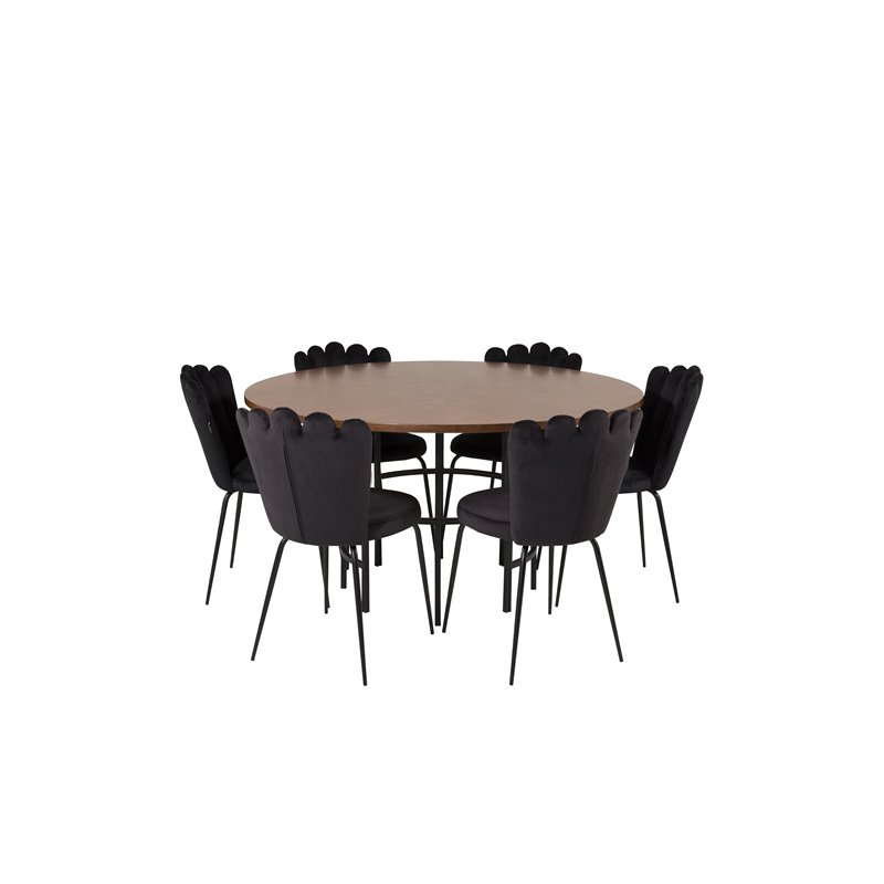 Copenhagen - Dining Table round - Brown / Black, Limhamn Light - Chair - Black Velvet_6