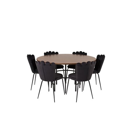 Copenhagen - Dining Table round - Brown / Black, Limhamn Light - Chair - Black Velvet_6