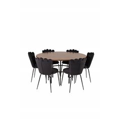 Copenhagen - Dining Table round - Brown / Black, Limhamn Light - Chair - Black Velvet_6