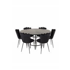 Copenhagen - Dining Table round - Black / Black, Limhamn Light - Chair - Black Velvet_6