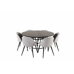 Copenhagen - Dining Table round - Black / Black, Velvet Dining Chair Corduroy - Light Grey / Black_6