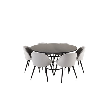 Copenhagen - Dining Table round - Black / Black, Velvet Dining Chair Corduroy - Light Grey / Black_6