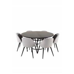 Copenhagen - Dining Table round - Black / Black, Velvet Dining Chair Corduroy - Light Grey / Black_6