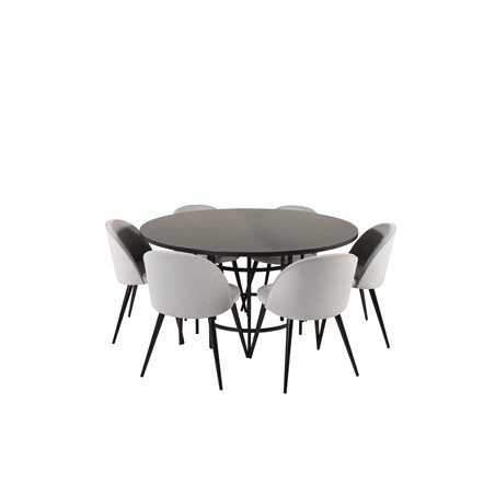 Copenhagen - Dining Table round - Black / Black, Velvet Dining Chair Corduroy - Light Grey / Black_6