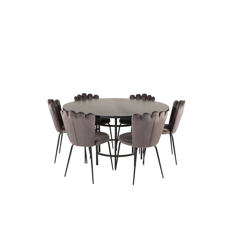 Copenhagen - Dining Table round - Black / Black, Limhamn Light - Chair - Grey Velvet_6