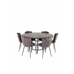 Copenhagen - Dining Table round - Black / Black, Limhamn Light - Chair - Grey Velvet_6