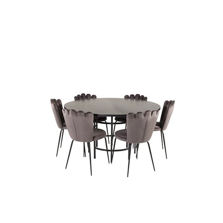 Copenhagen - Dining Table round - Black / Black, Limhamn Light - Chair - Grey Velvet_6