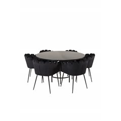 Copenhagen - Dining Table round - Black / Black, Limhamn - Chair - Black Velvet_6