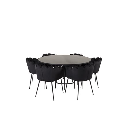 Copenhagen - Dining Table round - Black / Black, Limhamn - Chair - Black Velvet_6