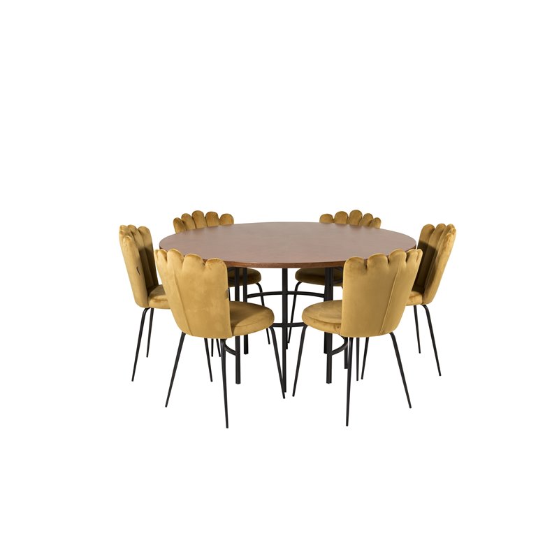 Copenhagen - Dining Table round - Brown / Black, Limhamn Light - Chair - Gold Velvet_6