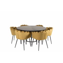 Copenhagen - Dining Table round - Black / Black, Limhamn - Chair - Gold Velvet_6