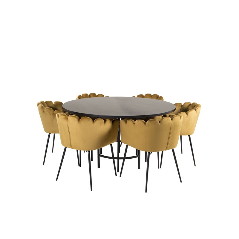 Copenhagen - Dining Table round - Black / Black, Limhamn - Chair - Gold Velvet_6