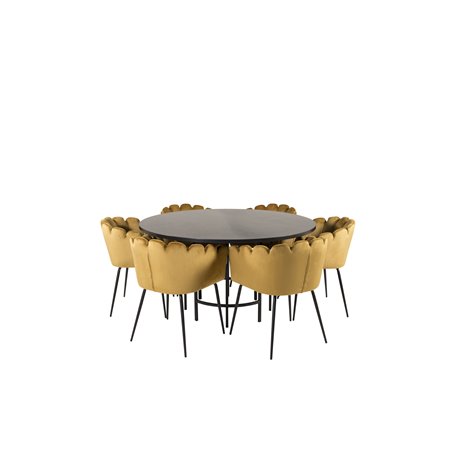 Copenhagen - Dining Table round - Black / Black, Limhamn - Chair - Gold Velvet_6