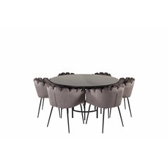 Copenhagen - Dining Table round - Black / Black, Limhamn - Chair - Grey Velvet_6