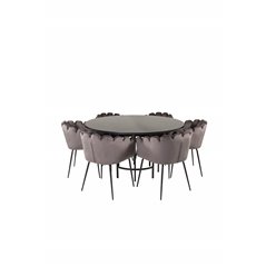 Copenhagen - Dining Table round - Black / Black, Limhamn - Chair - Grey Velvet_6