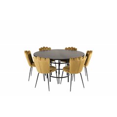 Copenhagen - Dining Table round - Black / Black, Limhamn Light - Chair - Gold Velvet_6