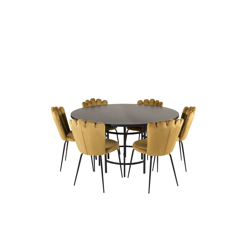 Copenhagen - Dining Table round - Black / Black, Limhamn Light - Chair - Gold Velvet_6